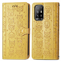 Leather Case Stands Fashionable Pattern Flip Cover Holder S03D for Oppo F19 Pro+ Plus 5G Yellow