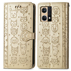 Leather Case Stands Fashionable Pattern Flip Cover Holder S03D for Oppo F21 Pro 4G Gold