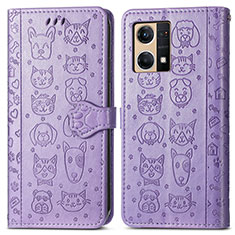 Leather Case Stands Fashionable Pattern Flip Cover Holder S03D for Oppo F21 Pro 4G Purple
