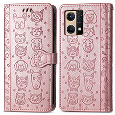 Leather Case Stands Fashionable Pattern Flip Cover Holder S03D for Oppo F21 Pro 4G Rose Gold