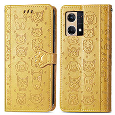 Leather Case Stands Fashionable Pattern Flip Cover Holder S03D for Oppo F21 Pro 4G Yellow