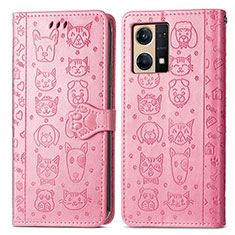 Leather Case Stands Fashionable Pattern Flip Cover Holder S03D for Oppo F21s Pro 4G Pink