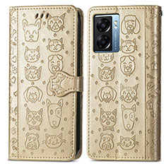 Leather Case Stands Fashionable Pattern Flip Cover Holder S03D for Oppo K10 5G India Gold