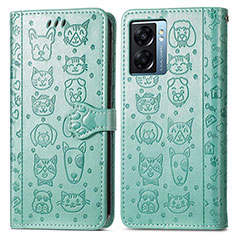 Leather Case Stands Fashionable Pattern Flip Cover Holder S03D for Oppo K10 5G India Green