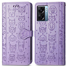 Leather Case Stands Fashionable Pattern Flip Cover Holder S03D for Oppo K10 5G India Purple