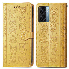 Leather Case Stands Fashionable Pattern Flip Cover Holder S03D for Oppo K10 5G India Yellow