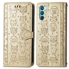 Leather Case Stands Fashionable Pattern Flip Cover Holder S03D for Oppo K9 Pro 5G Gold