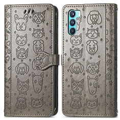 Leather Case Stands Fashionable Pattern Flip Cover Holder S03D for Oppo K9 Pro 5G Gray