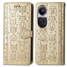 Leather Case Stands Fashionable Pattern Flip Cover Holder S03D for Oppo Reno10 Pro 5G Gold