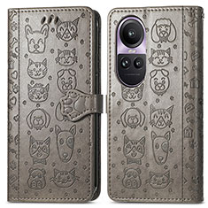 Leather Case Stands Fashionable Pattern Flip Cover Holder S03D for Oppo Reno10 Pro 5G Gray