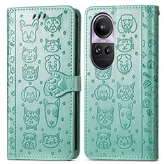 Leather Case Stands Fashionable Pattern Flip Cover Holder S03D for Oppo Reno10 Pro 5G Green