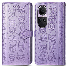 Leather Case Stands Fashionable Pattern Flip Cover Holder S03D for Oppo Reno10 Pro 5G Purple