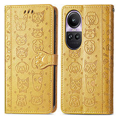 Leather Case Stands Fashionable Pattern Flip Cover Holder S03D for Oppo Reno10 Pro 5G Yellow