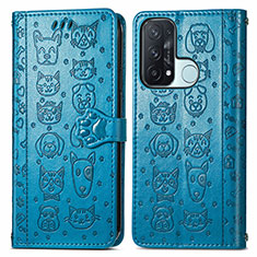 Leather Case Stands Fashionable Pattern Flip Cover Holder S03D for Oppo Reno5 A Blue