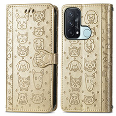 Leather Case Stands Fashionable Pattern Flip Cover Holder S03D for Oppo Reno5 A Gold
