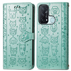 Leather Case Stands Fashionable Pattern Flip Cover Holder S03D for Oppo Reno5 A Green