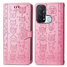 Leather Case Stands Fashionable Pattern Flip Cover Holder S03D for Oppo Reno5 A Pink