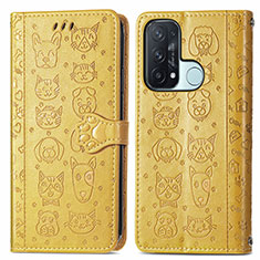 Leather Case Stands Fashionable Pattern Flip Cover Holder S03D for Oppo Reno5 A Yellow