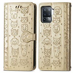 Leather Case Stands Fashionable Pattern Flip Cover Holder S03D for Oppo Reno5 F Gold