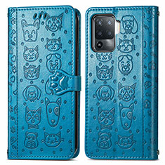 Leather Case Stands Fashionable Pattern Flip Cover Holder S03D for Oppo Reno5 Lite Blue