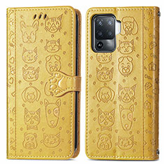 Leather Case Stands Fashionable Pattern Flip Cover Holder S03D for Oppo Reno5 Lite Yellow