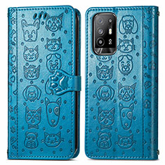 Leather Case Stands Fashionable Pattern Flip Cover Holder S03D for Oppo Reno5 Z 5G Blue