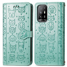 Leather Case Stands Fashionable Pattern Flip Cover Holder S03D for Oppo Reno5 Z 5G Green