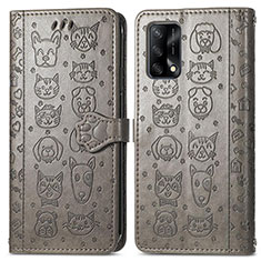 Leather Case Stands Fashionable Pattern Flip Cover Holder S03D for Oppo Reno6 Lite Gray