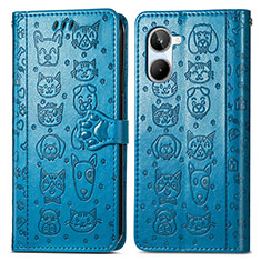 Leather Case Stands Fashionable Pattern Flip Cover Holder S03D for Realme 10 4G Blue