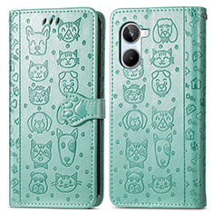 Leather Case Stands Fashionable Pattern Flip Cover Holder S03D for Realme 10 4G Green