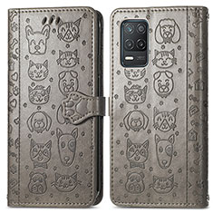 Leather Case Stands Fashionable Pattern Flip Cover Holder S03D for Realme 8 5G Gray