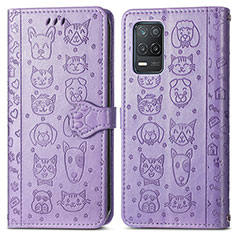 Leather Case Stands Fashionable Pattern Flip Cover Holder S03D for Realme 8 5G Purple