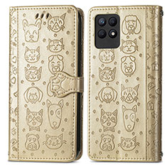 Leather Case Stands Fashionable Pattern Flip Cover Holder S03D for Realme 8i Gold