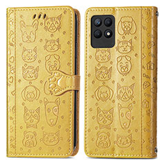 Leather Case Stands Fashionable Pattern Flip Cover Holder S03D for Realme 8i Yellow