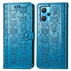 Leather Case Stands Fashionable Pattern Flip Cover Holder S03D for Realme 9 4G Blue