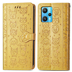 Leather Case Stands Fashionable Pattern Flip Cover Holder S03D for Realme 9 4G Yellow