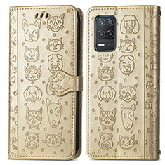 Leather Case Stands Fashionable Pattern Flip Cover Holder S03D for Realme 9 5G India Gold