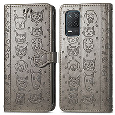 Leather Case Stands Fashionable Pattern Flip Cover Holder S03D for Realme 9 5G India Gray