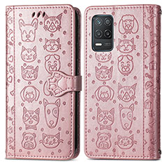 Leather Case Stands Fashionable Pattern Flip Cover Holder S03D for Realme 9 5G India Rose Gold