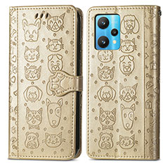 Leather Case Stands Fashionable Pattern Flip Cover Holder S03D for Realme 9 Pro+ Plus 5G Gold