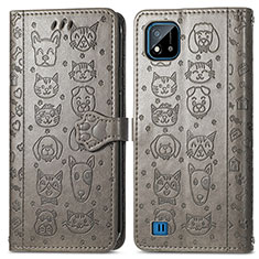 Leather Case Stands Fashionable Pattern Flip Cover Holder S03D for Realme C11 (2021) Gray