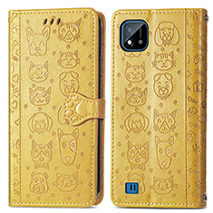 Leather Case Stands Fashionable Pattern Flip Cover Holder S03D for Realme C11 (2021) Yellow