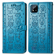 Leather Case Stands Fashionable Pattern Flip Cover Holder S03D for Realme C20 Blue