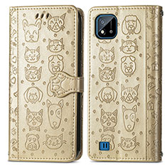 Leather Case Stands Fashionable Pattern Flip Cover Holder S03D for Realme C20A Gold