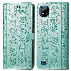 Leather Case Stands Fashionable Pattern Flip Cover Holder S03D for Realme C20A Green