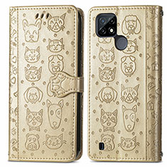 Leather Case Stands Fashionable Pattern Flip Cover Holder S03D for Realme C21 Gold