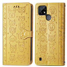 Leather Case Stands Fashionable Pattern Flip Cover Holder S03D for Realme C21 Yellow