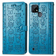 Leather Case Stands Fashionable Pattern Flip Cover Holder S03D for Realme C21Y Blue