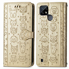 Leather Case Stands Fashionable Pattern Flip Cover Holder S03D for Realme C25Y India Gold