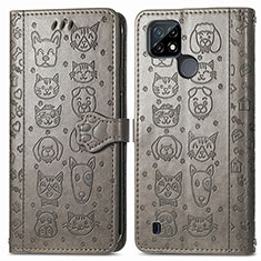 Leather Case Stands Fashionable Pattern Flip Cover Holder S03D for Realme C25Y India Gray